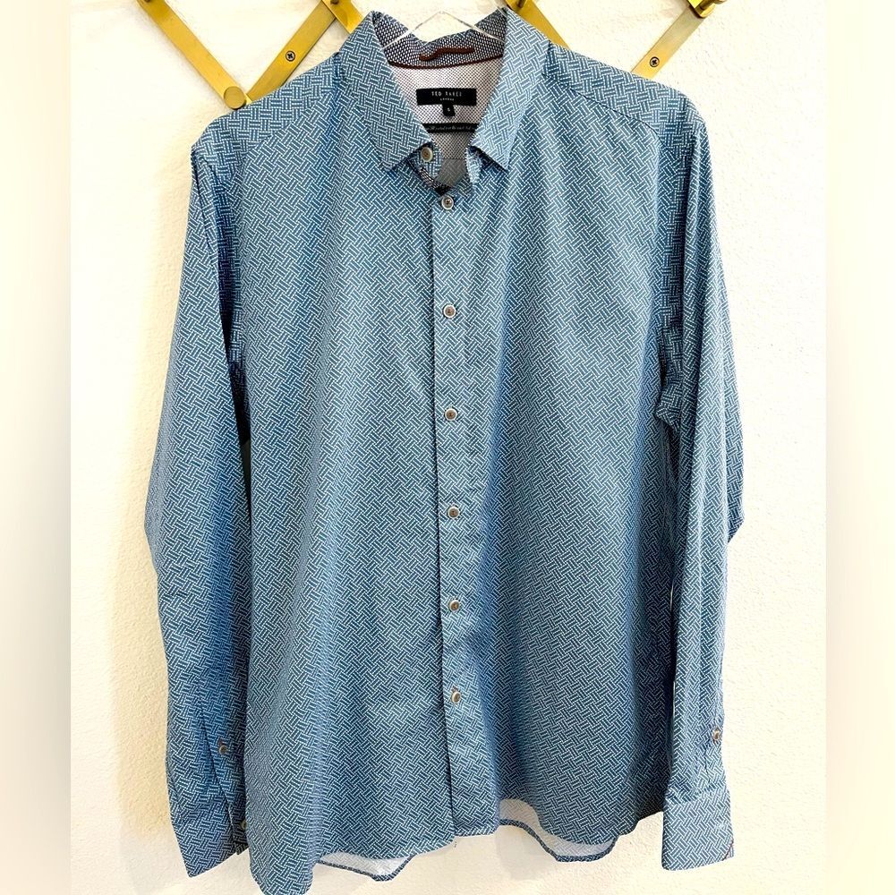 Ted Baker Micro Cross weave patterned Dress shirt blue XL
